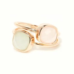 Bague Naelia Quartz rose & Amazonite en laiton doré