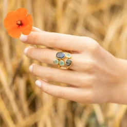 Bague Tatiana Labradorite & Aqua Calci en laiton doré