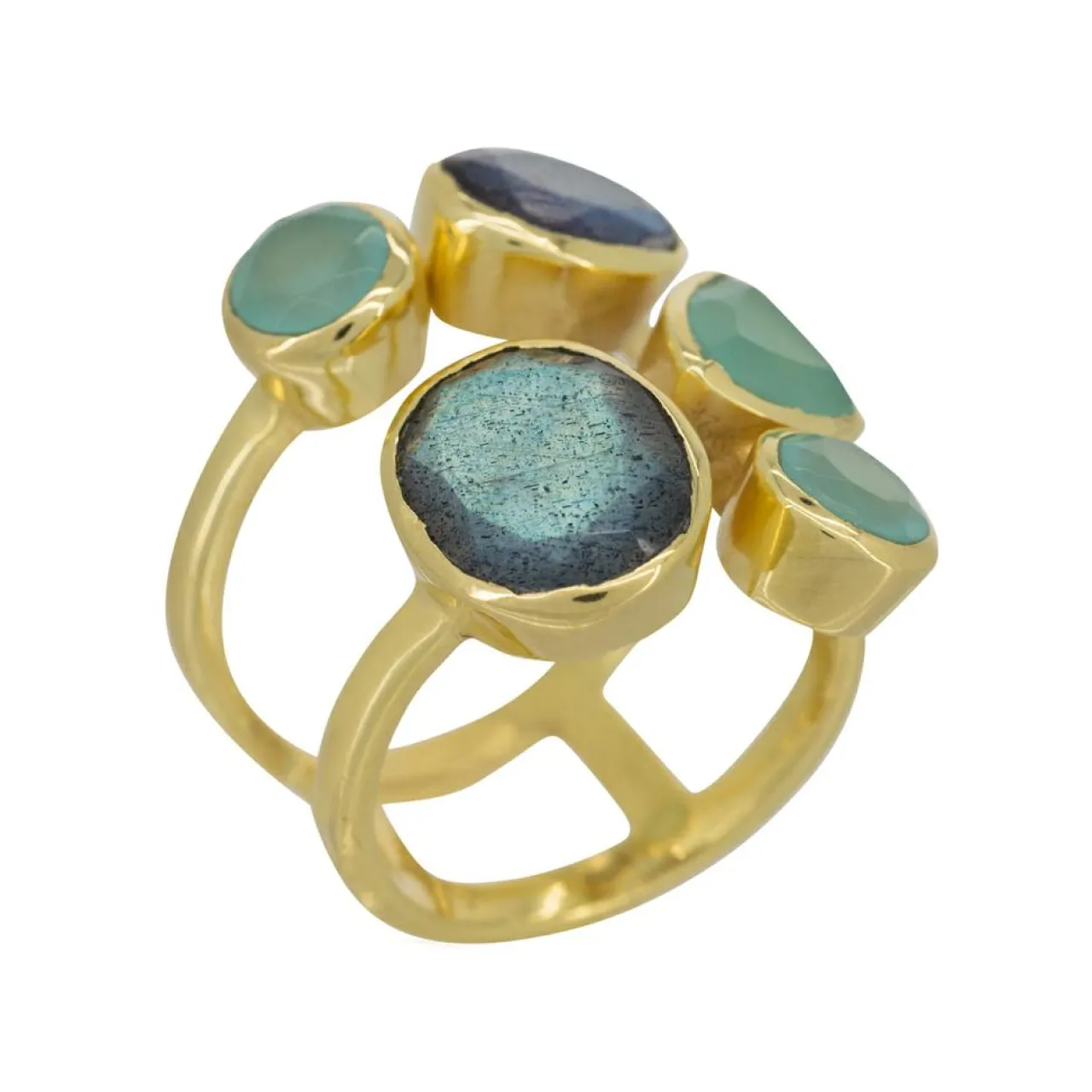 Bague Tatiana Labradorite & Aqua Calci en laiton doré