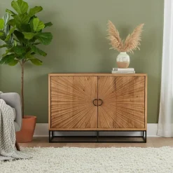 Bahut 2 portes sculptées Manguier Solaris Beige - 120x42x85 cm