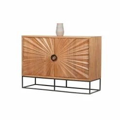 Bahut 2 portes sculptées Manguier Solaris Beige - 120x42x85 cm