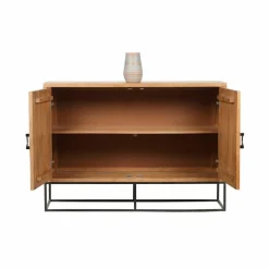 Bahut 2 portes sculptées Manguier Solaris Beige - 120x42x85 cm