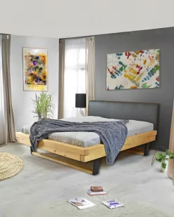 Bakara - Lit poutre en bois massif d'épicéa et métal noir 160 CM