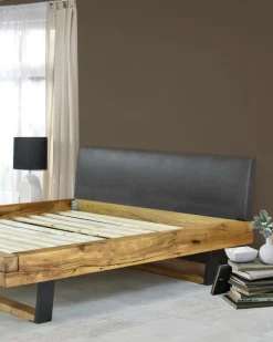 Bakara - Lit poutre en bois massif d'épicéa et métal noir 160 CM