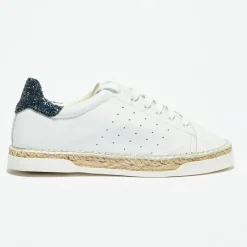 Basket espadrilles en Cuir Lancry Glitter blanc/bleu