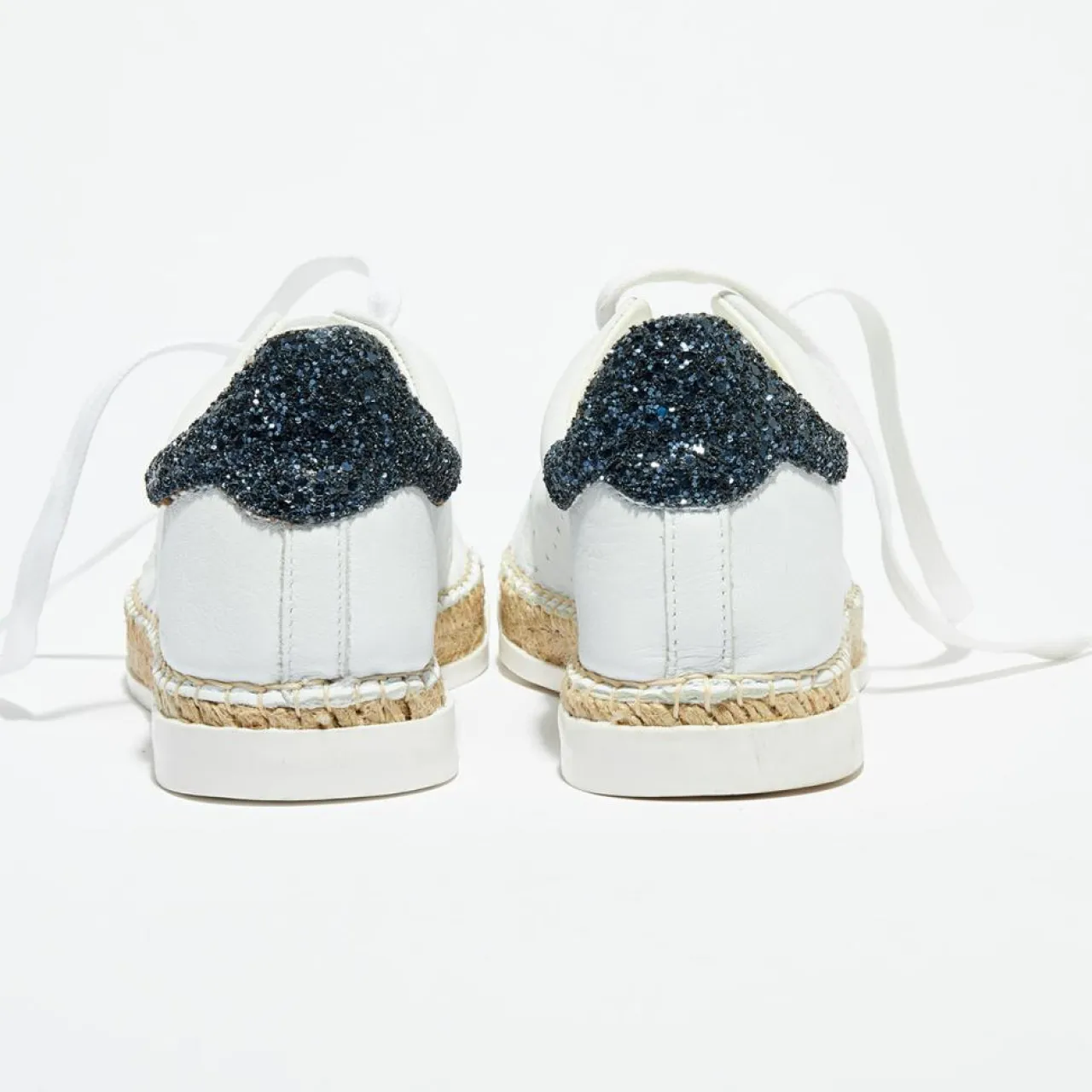 Basket espadrilles en Cuir Lancry Glitter blanc/bleu