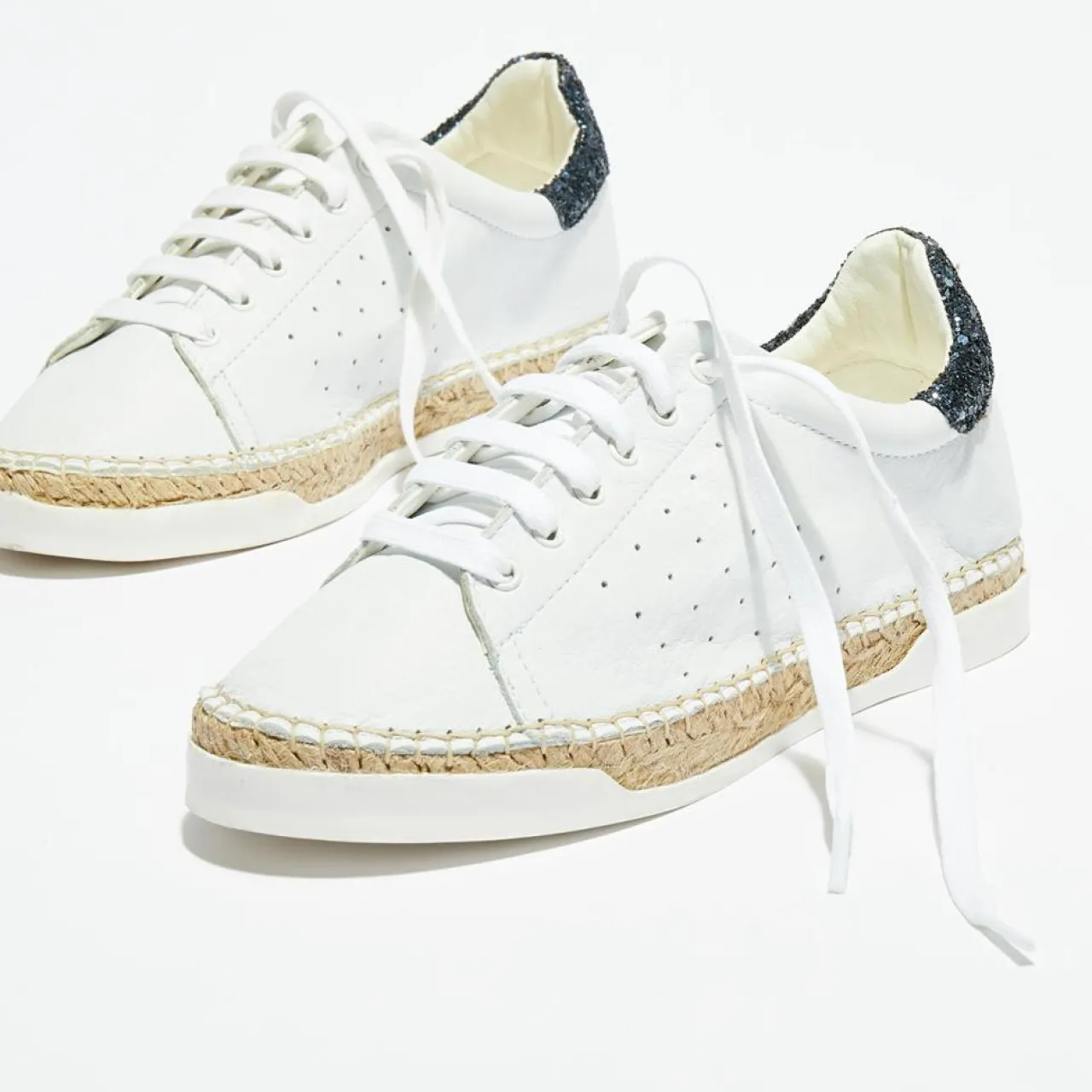Basket espadrilles en Cuir Lancry Glitter blanc/bleu
