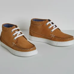 Baskets bateau montantes en Cuir marron cognac