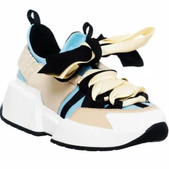 Baskets en Cuir Berlin beige/bleu/noir- Talon 5 cm