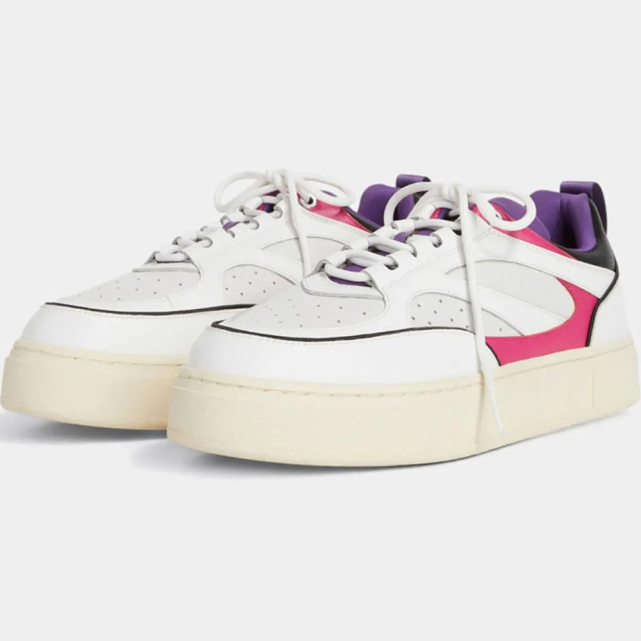 Baskets en Cuir Sidney blanc/rose