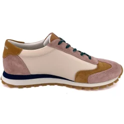 Baskets en Velours de Cuir & Toile Annie crème/camel/rose