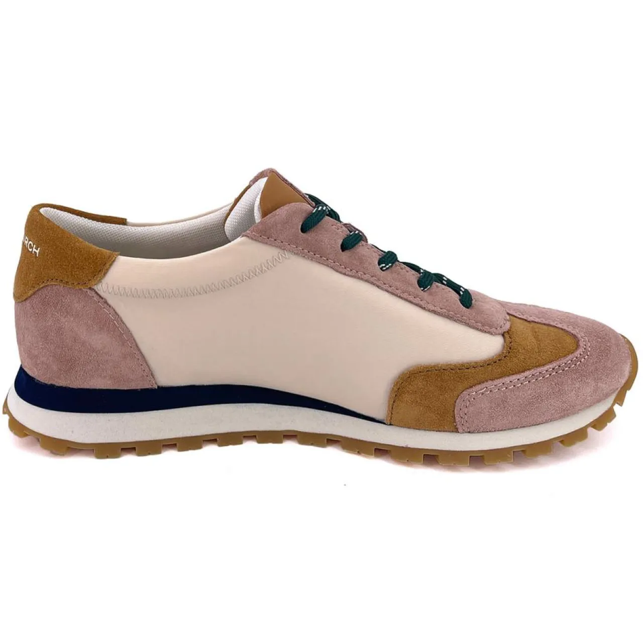 Baskets en Velours de Cuir & Toile Annie crème/camel/rose