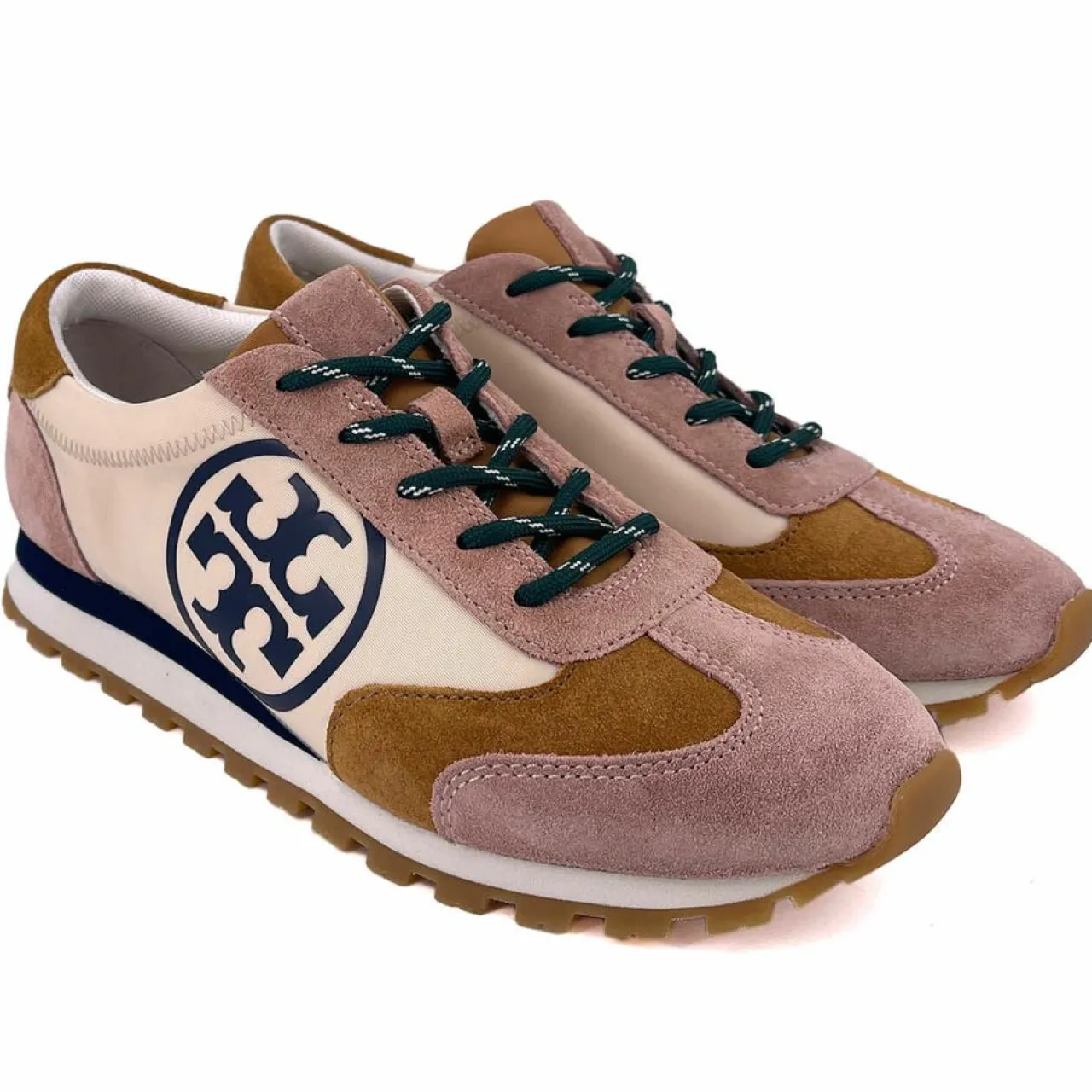 Baskets en Velours de Cuir & Toile Annie crème/camel/rose