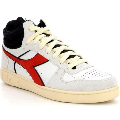 Baskets en Velours de Cuir Magic B blanc/noir/rouge