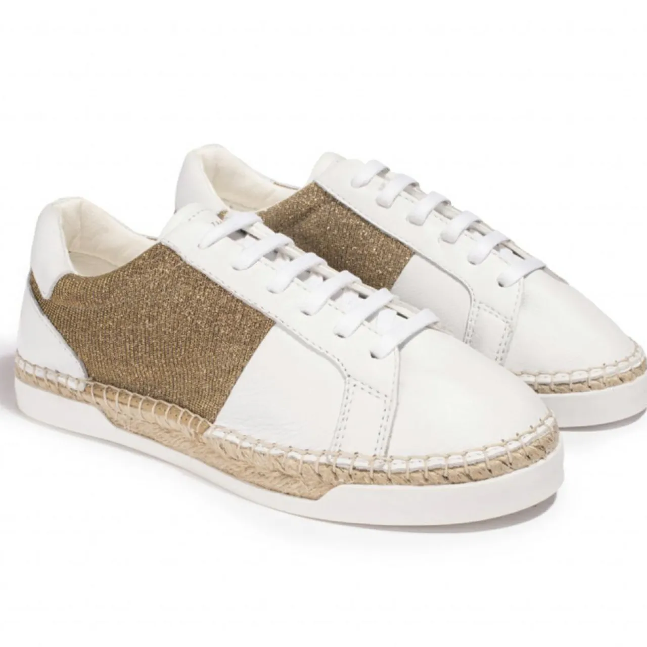 Baskets espadrilles en Cuir & Lurex Louisa blanc/doré