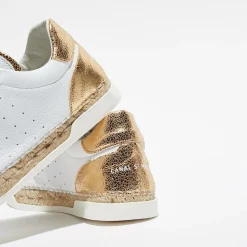 Baskets espadrilles en Cuir Lancry craquelé blanc/doré