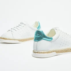 Baskets espadrilles en Cuir Lancry Roma blanc/bleu acqua