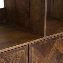 Bibliothèque 2 portes 6 niches manguier kama marron - 90x40x180 cm