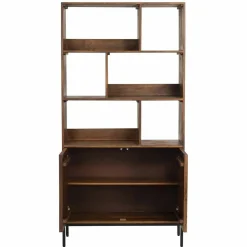 Bibliothèque 2 portes 6 niches manguier kama marron - 90x40x180 cm