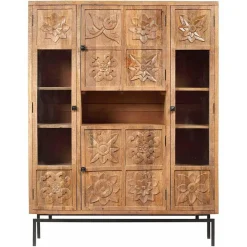 Bibliothèque 4 portes manguier sculpture naturel - 12x40x155 cm