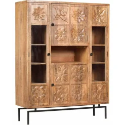 Bibliothèque 4 portes manguier sculpture naturel - 12x40x155 cm