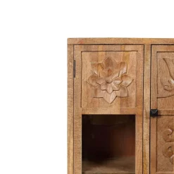 Bibliothèque 4 portes manguier sculpture naturel - 12x40x155 cm