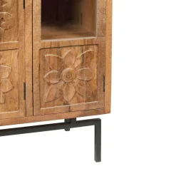 Bibliothèque 4 portes manguier sculpture naturel - 12x40x155 cm