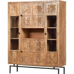 Bibliothèque 4 portes manguier sculpture naturel - 12x40x155 cm