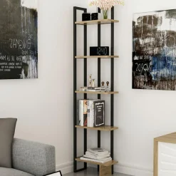 Bibliothèque Alice chêne/noir - 45x180x22 cm