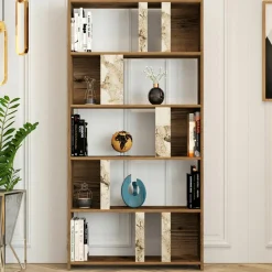 Bibliothèque Lima noyer/blanc - 90x180x20 cm