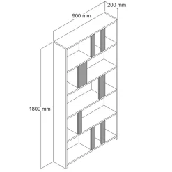 Bibliothèque Lima noyer/blanc - 90x180x20 cm
