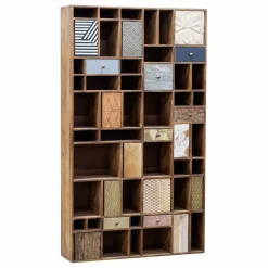 Bibliothèque multi-matériaux peau de vache bois sculpté Naturel - 115x30x200 cm