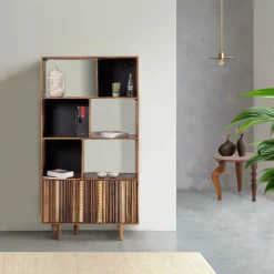Bibliothèque ouverte 2 portes Manguier Ramon Naturel - 90x40x175 cm