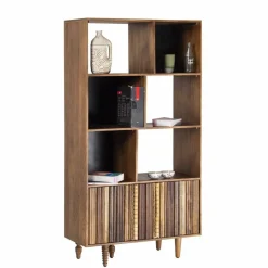 Bibliothèque ouverte 2 portes Manguier Ramon Naturel - 90x40x175 cm