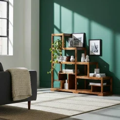 Bibliothèque ouverte escalier Acacia Dharma II Marron - 124x44x120 cm