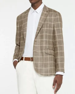 Blazer en Laine mélangée à carreaux beige/marron