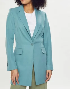 Blazer long en Lin mélangé bleu turquoise