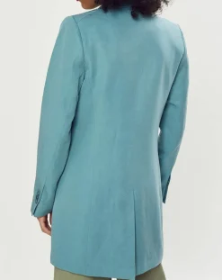 Blazer long en Lin mélangé bleu turquoise