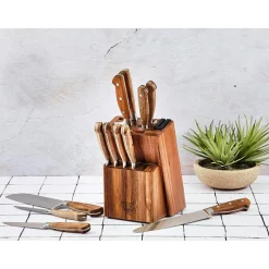 Bloc avec couteaux de cuisine et couteaux à steak Jakob Loviisa bois mat - 14 pièces