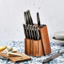 Bloc avec couteaux de cuisine et couteaux à steak Larus Loviisa gris métal - 14 pièces