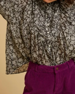 Blouse ample Alba en Voile de Coton imprimée noire