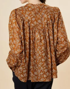 Blouse ample Alba en Voile de Coton imprimée ocre