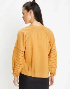 Blouse ample en Coton Ramos broderie jaune foncé