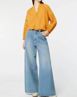 Blouse ample en Coton Ramos broderie jaune foncé