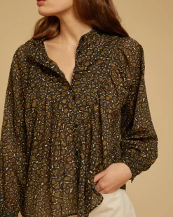 Blouse ample en Voile de coton Alba imprimée noire