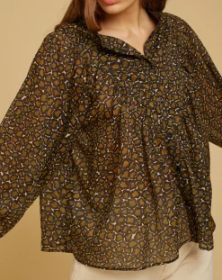 Blouse ample en Voile de coton Alba imprimée noire