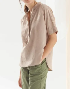 Blouse Bianca fines rayures beige