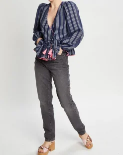 Blouse cache-coeur Ibiza à rayures marine
