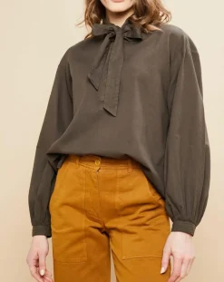 Blouse Charline fines rayures kaki