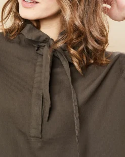 Blouse Charline fines rayures kaki